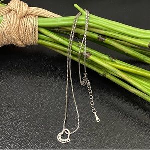 Vintage 18KRGP Silver-tone Dainty Heart CZ Pendant Box Chain 16” Necklace
